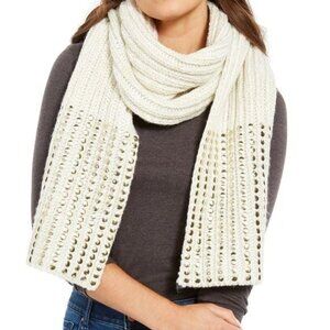 DKNY Flat-Stud Metallic Rib-Knit Scarf, Ivory/Gold